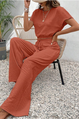 Preorder Round Neck Short Sleeve Top and Pants Set 4 Colors