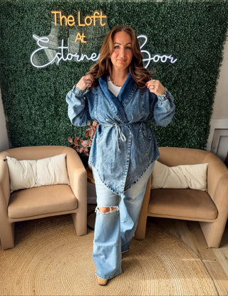 Vintage Washed Denim Tie Jacket