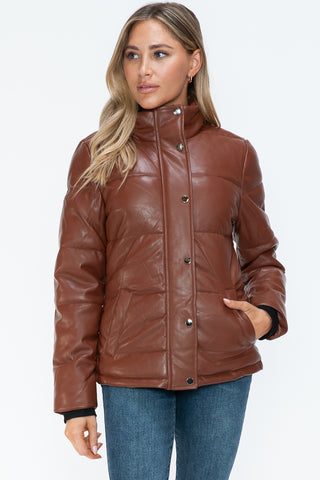 Pocketed Zip Up Turtleneck Puffer Jacket