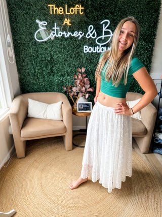 Elastic Waist Lace Midi Skirt