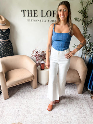 Anniewear Stretch Wide Leg Crop White Denim