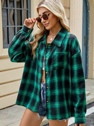 PREORDER Plaid Collared Neck Long Sleeve Shirt 8 Colors