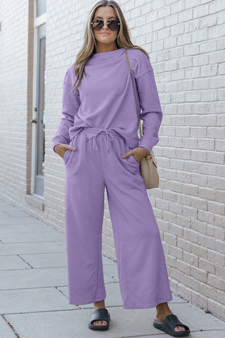 Preorder Textured Long Sleeve Top and Drawstring Pants Set