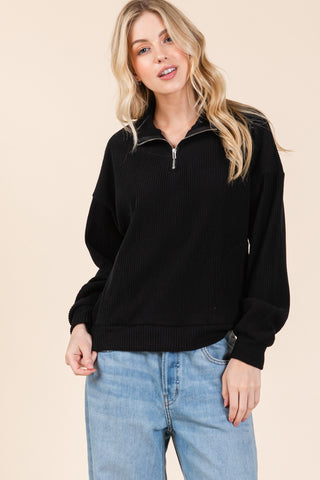 Quarter Zip Long Sleeve Sweatshirt with Pockets