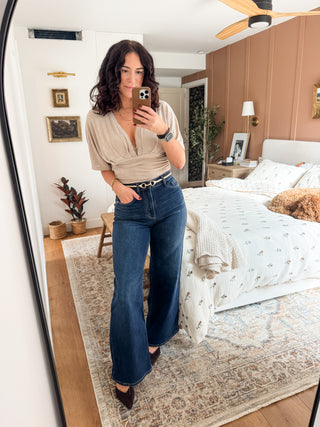 PREORDER Deep V-Neck Dolman Sleeve Ruched Top