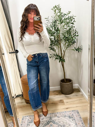 Main Character Lace Trim Top Ivory
