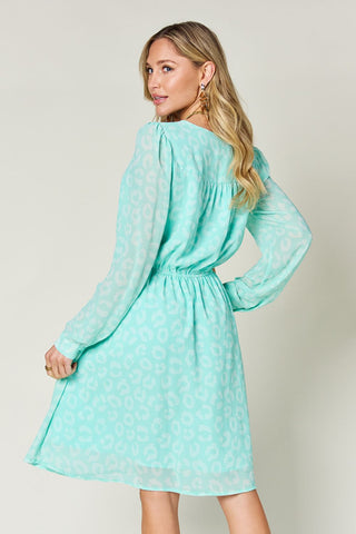 PREORDER Printed Ruched V-Neck Long Sleeve Dress