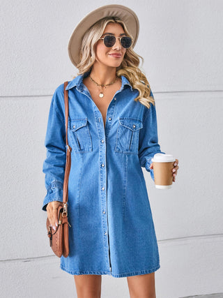 PREORDER Pocketed Dropped Shoulder Mini Denim Dress 2 Colors