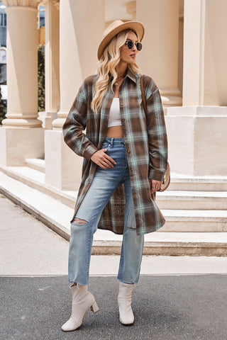 PREORDER Plaid Collared Neck Long Sleeve Coat