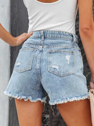 Distressed Fringe Denim Shorts with Pockets 3 Colors