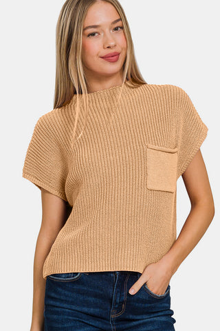 Mock Neck Short Sleeve Cropped Sweater