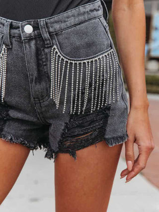 PREORDER Distressed Fringe Denim Shorts with Pockets 3 Colors