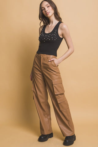 PU Leather Cargo Pants