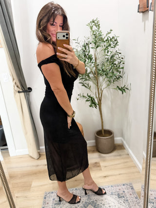 Elevated Evening Black Mesh Dress