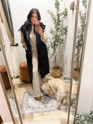 Thick DOWN Hooded longline vest with Pockets 2 colors Pre-Order