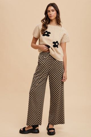 Drawstring Checkered Wide Leg Pants