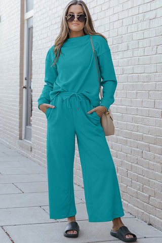 Preorder Textured Long Sleeve Top and Drawstring Pants Set