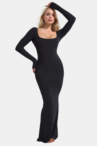 PREORDER Built-In Shapewear Square Neck Long Sleeve Maxi Dress