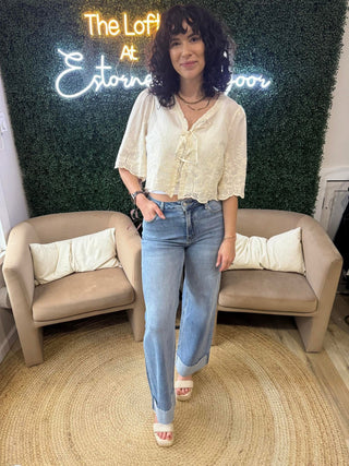 Twisted Heart Eyelet Tie Blouse