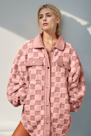 PREORDER Button Up Fuzzy Checkered Shacket 5 Colors