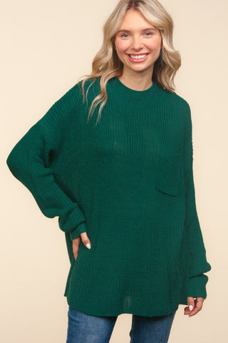 Mock Neck Side Slit Knit Top