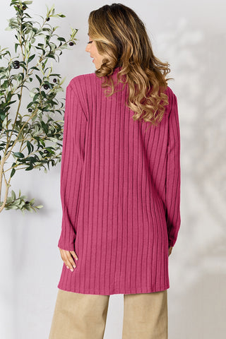 Ribbed Open Front Cardigan with Pockets 5 COLORS