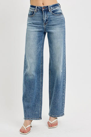 RISEN Full Size Distressed Wide Leg Jeans