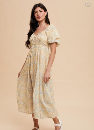 Lemon Water puff sleeve dress 