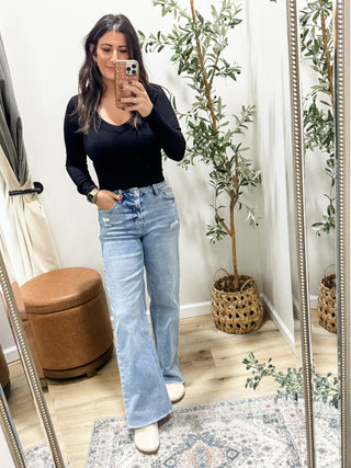 Compressive Ribbed V-Neck Long Sleeve 2+ colors ONE SIZE