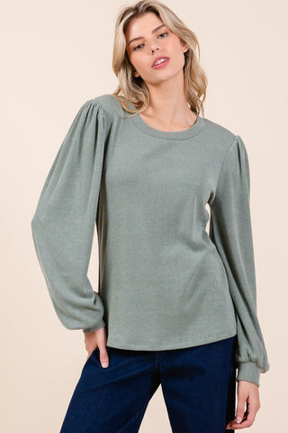 Round Neck Long Sleeve Rib Knit Top