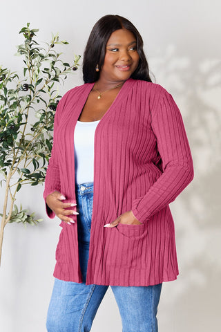 Ribbed Open Front Cardigan with Pockets 5 COLORS