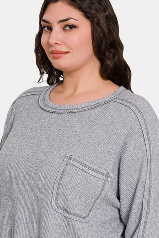 Contrast Stitching Brushed Ribbed Hacci Knit Top