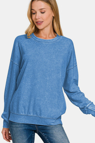 Washed Round Neck Dropped Shoulder Sweatshirt