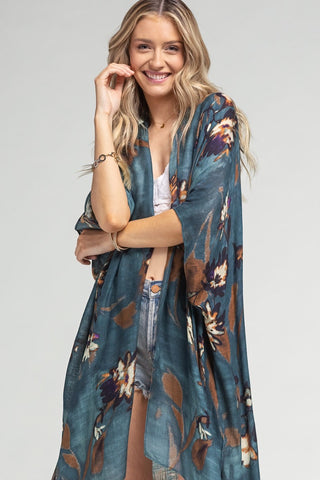 Secret Garden Kimono in Blue Grey