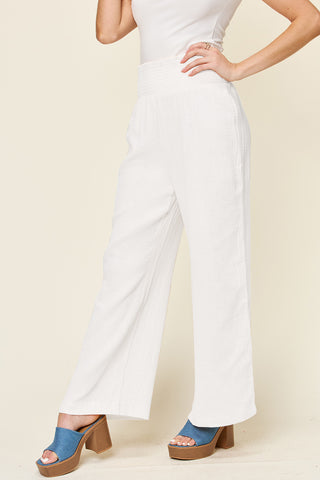 Texture Smocked Waist Wide Leg Pants