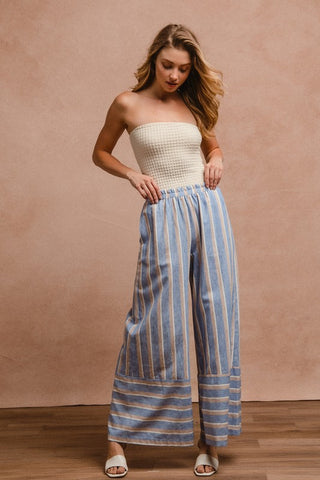 Striped Wide Leg Pants with Pockets