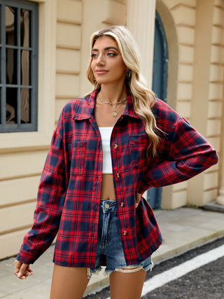 PREORDER Plaid Collared Neck Long Sleeve Shirt 8 Colors