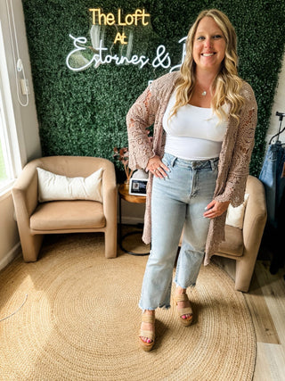 Crochet Open Knit Bell Sleeve Kimono 3 Colors