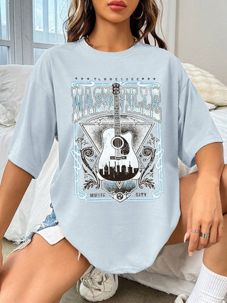 PREORDER Guitar Graphic Round Neck Half Sleeve T-Shirt 4 Colors