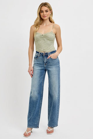 RISEN Full Size Distressed Wide Leg Jeans