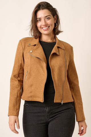 Clara Faux Suede Jacket in Camel