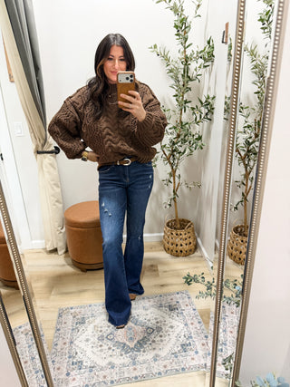 RISEN Distressed Mid Rise Flare Jeans