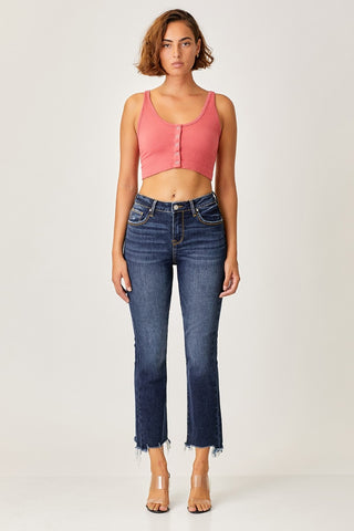 Risen Frayed Hem Cropped Straight Jeans