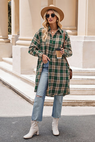 PREORDER Plaid Collared Neck Long Sleeve Coat