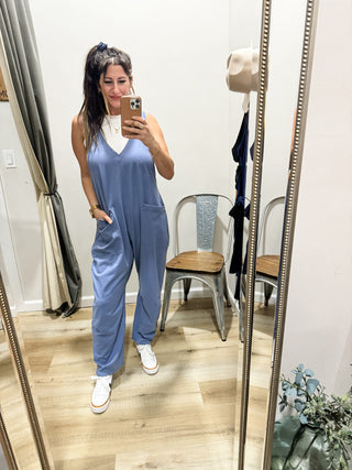 Plunge Sleeveless Jumpsuit with Pockets