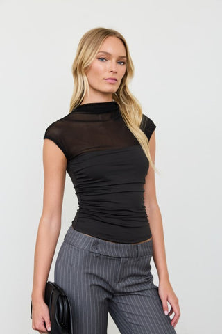 Martini Time Sheer Mock Neck Top Black