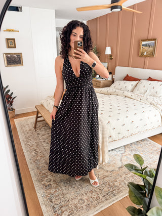 PREORDER Polka Dot Halter Neck Maxi Dress
