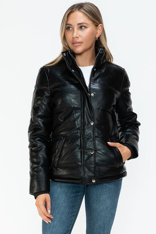 Pocketed Zip Up Turtleneck Puffer Jacket