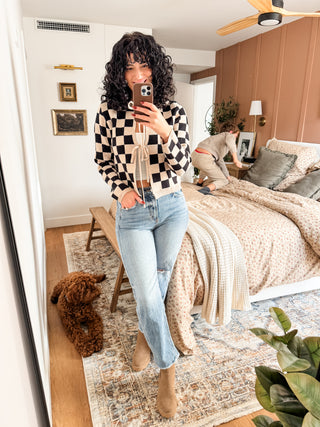 PREORDER Checkered Tie Front Long Sleeve Cardigan