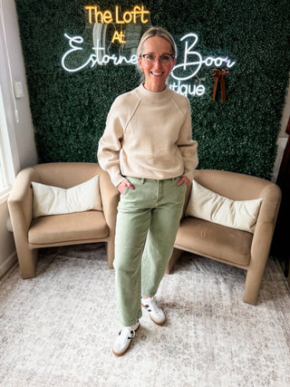 RISEN Tummy Control High Rise Crop Barrel Jeans